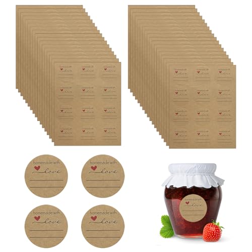 Kraftpapier Aufkleber (420 Stück), Marmeladen Etiketten, EIN Blatt mit 12 Etiketten, 35 Blätter, Für Backen Geschenktüten Karte Briefumschlag Flasche und Hochzeit von peiqiup