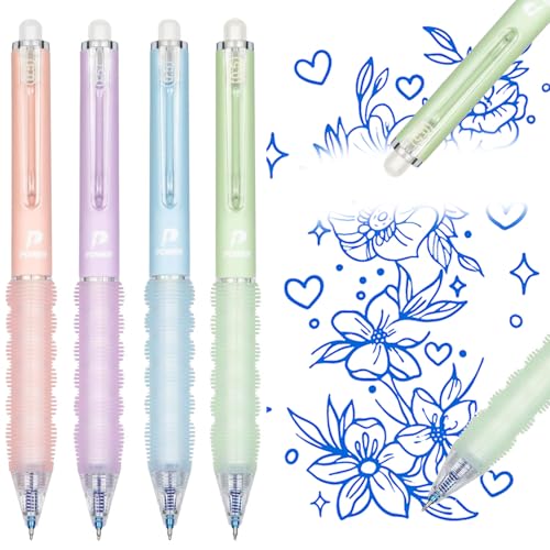 peiqiup Radierbarer Kugelschreiber Set (4 Stück), einziehbare Radierbarer Stift, Für Studenten Geschenk, Schulsachen Schul Bürobedarf, 14.5 * 1.9cm, Blau von peiqiup