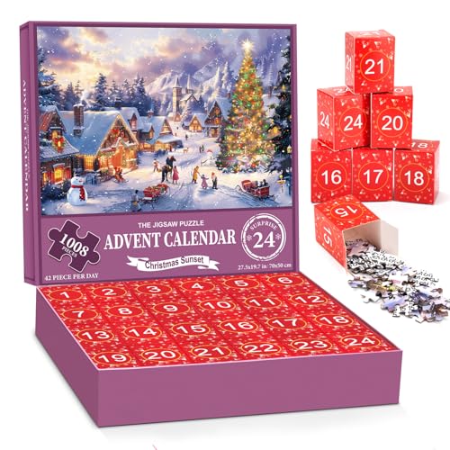 peiranup Jigsaw Puzzle, Familienurlaub Puzzle 1008 Teile Puzzles, 24 Boxen Puzzles für Countdown bis Weihnachten, Hausdekoration, Weihnachtsgeschenke für Erwachsene von peiranup