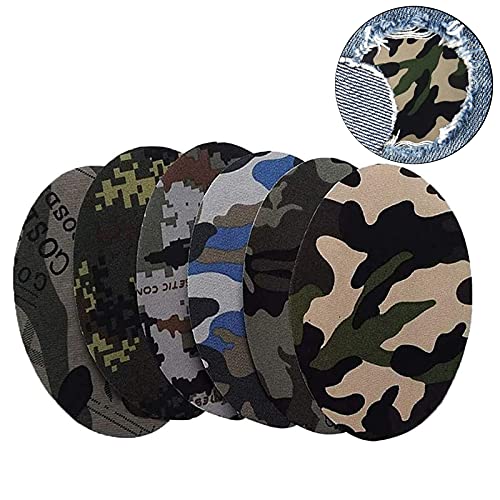 12 Stück Patch Sticker, Patches zum Aufbügeln, Camouflage Oval Form Stoff Patches, für Reparatur Schnittmuster Ellenbogen Knie Eisen auf Applikationen von peiyee