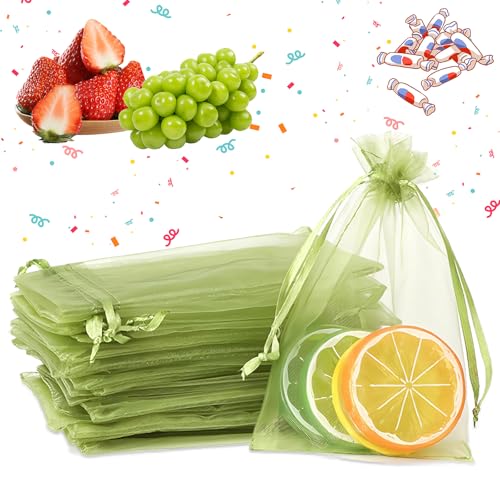 50 Stück Organza Beutelchen Groß 17x23cm, Gras Grün Organzasäckchen mit Kordelzug, Organza Beutel Groß für Hochzeit Bonbons Beutel, Schmuckbeutel, Geschenkbeutel, Garten Schutzbeutel, Obst Schutzsäcke von peiyee