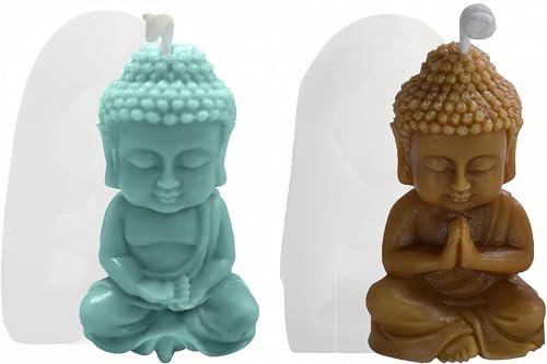 Peiyee 2 StüCk Kerzen Silikonform,Buddha Statue Silikonform,Buddha Kerzenform,Silikonformen GießFormen Buddhismus Buddha-Statue FüR Herstellung Von Kerzen, Seife Kerzen Machen Handwerk Ornamente von peiyee