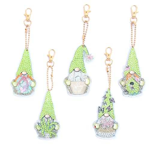 peiyee Diy Diamond Painting Keychain,5 StüCk Gnome AnhäNger Farbe,Diy Diamant-Malerei SchlüSselanhäNger FüR Tasche Dekoration ZubehöR Geschenk Geburtstag Handy Auto Weihnachtsbaum Deko von peiyee