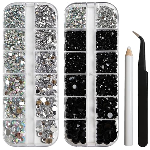 4320 Stück Strasssteine, Schwarz und Kristall Weiss nageldesign Kristallrhinestones, 5 Größen Glitzersteine Transparenter Runde Strass mit Pinzette Strass Picking Stift Für Nagel Bekleidung DIY von pekifaves