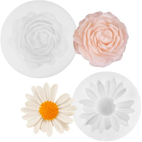 pekifaves 2 Stück Kerzen Silikonformen, Daisy Silicone Kerzenform 3D Pfingstrosen-Kerzenform, Silikonformen Gießformen Kerzen Blumen, DIY Herstellung von pekifaves