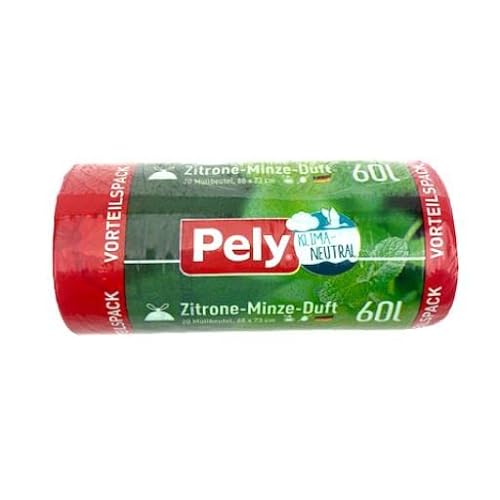 Pely Müllbeutel 60 L 20 Stück Müllsack Beutel Abfallbeutel Zitrone Minze Duft von pely