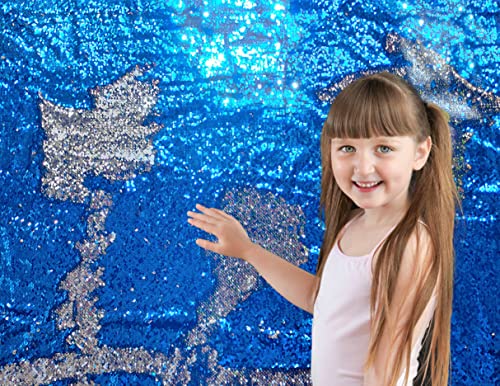 Sensorischer Wand-Pailletten-Flip-Stoff für Kinder, Zweifarbiger Pailletten-Paillettenstoff, taktiler sensorischer Spielstoff für autistische Kinder (saphirblau+silber, 0.5yard(45cm*125cm)) von penepico