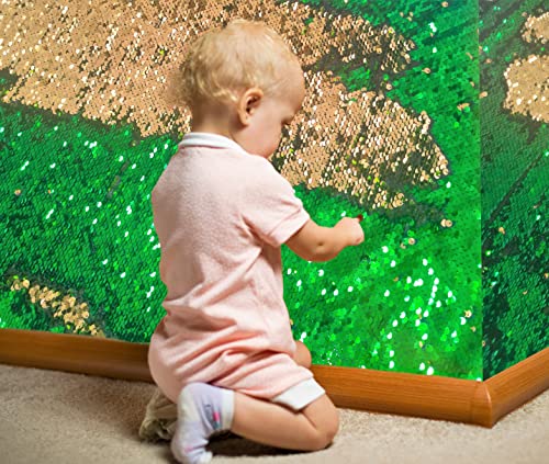 Sensorischer Wand-Pailletten-Flip-Stoff für Kinder, Zweifarbiger Pailletten-Paillettenstoff, taktiler sensorischer Spielstoff für autistische Kinder (smaragdgrün + gold, 0.5yard(45cm*125cm)) von penepico