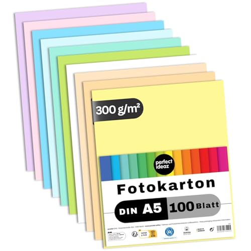 perfect ideaz • 100 Blatt Fotokarton DIN-A5, 10 Farben, 300 g/m², MADE IN GERMANY von perfect ideaz