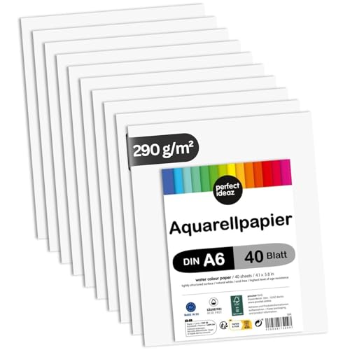 perfect ideaz - 40 Blatt Aquarellpapier DIN-A6, 290 g/m², Watercolor Paper säurefrei, Aquarell-Karton FSC® zertifiziert von perfect ideaz