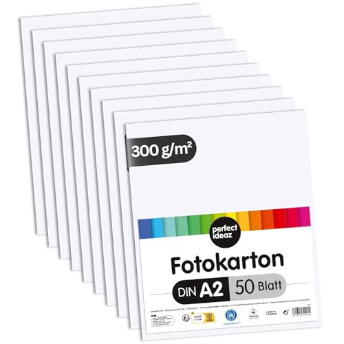 perfect ideaz 50 Blatt Fotokarton DIN-A2, Weiß, stabiler recycling Karton 300 g/m², Made in Germany, Blauer Engel zertifiziert (1 x 50 (50 Blatt)) von perfect ideaz