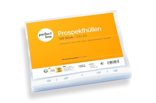 perfect line - 100 Prospekthüllen DIN-A5 - Klarsichtfolien Glasklar, Extra-Stark - Premium-Qualität 120 my, säurefrei, dokumentenecht von perfect line