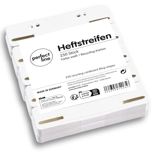 perfect line 250 Heftstreifen Pappe, Weiß, recycling Karton, 250 g/m², made in Germany (1 x 250 Stk.) von perfect line