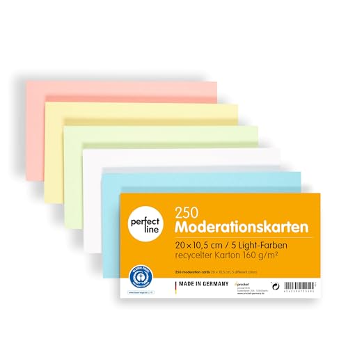 perfect line - 250 Moderationskarten, Light-Farben, Recycling-Karton 20 x 10,5 cm, Premium Qualität, Extra-Stark, Made in Germany, Blauer Engel zertifiziert von perfect line