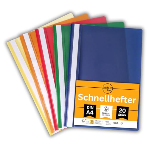 perfect line • 20 Schnellhefter (PP) DIN-A4, 5 Farben, recycelbarer Kunststoff, MADE IN GERMANY von perfect line