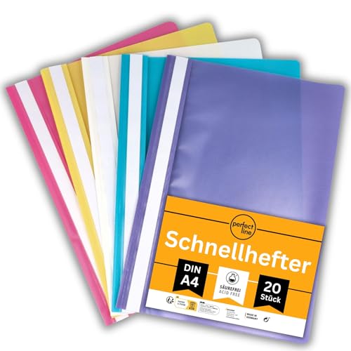 perfect line - 20 Schnellhefter (PP) DIN-A4, 5 Farben, recycelbarer Kunststoff, made in Germany von perfect line