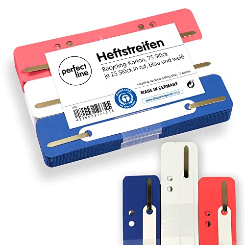 perfect line • 75 Heftstreifen Pappe, recycling Karton, 250 g/m², MADE IN GERMANY (Rot, Blau, Weiß.) von perfect line