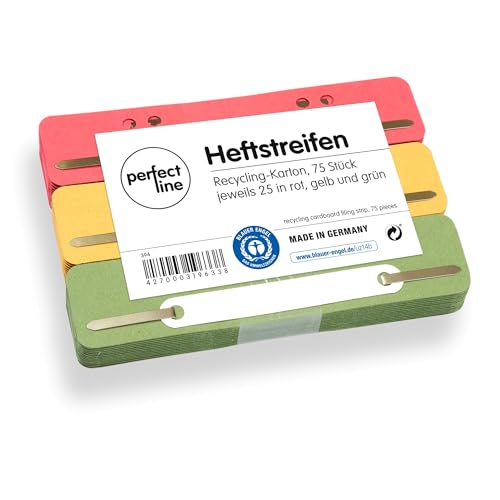 perfect line • 75 Heftstreifen Pappe, recycling Karton, 250 g/m², MADE IN GERMANY (Rot, Grün, Gelb.) von perfect line