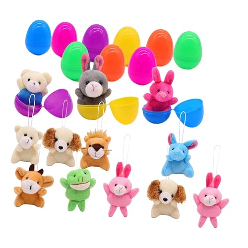 perfk 12 pcs Ostereier gefüllt mit Mini Tier Plüschspielzeug gefüllt Tier Schlüsselanhänger Kids Ostereiendfüller für Goodie -Bag -Füllstoffe von perfk