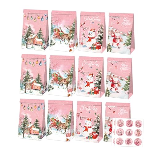 perfk 12 x Weihnachtsgeschenk-Papiertüten, Party-Geschenktüten, Mehrzweck-Verpackungstüten, tragbare Geschenktüten, Weihnachts-Goody-Bags, Style A von perfk