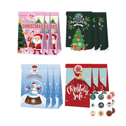 perfk 12 x Weihnachtsgeschenk-Papiertüten, Party-Geschenktüten, Mehrzweck-Verpackungstüten, tragbare Geschenktüten, Weihnachts-Goody-Bags, Style D von perfk