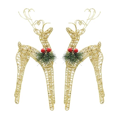 perfk 2X Weihnachtsdekorationen Rentier Dekore Skulpturen Weihnachten Schreibtisch Beleuchtete Hirschfiguren Hof Ornament für Fronttür Wohnzimmer, Gold von perfk