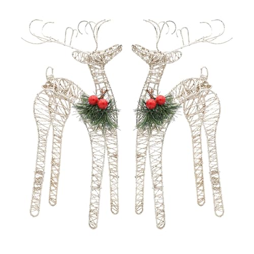 perfk 2X Weihnachtsdekorationen Rentier Dekore Skulpturen Weihnachten Schreibtisch Beleuchtete Hirschfiguren Hof Ornament für Fronttür Wohnzimmer, Sekt von perfk