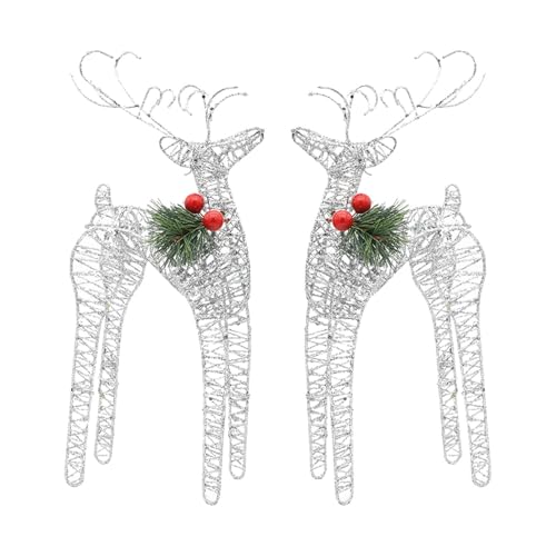 perfk 2X Weihnachtsdekorationen Rentier Dekore Skulpturen Weihnachten Schreibtisch Beleuchtete Hirschfiguren Hof Ornament für Fronttür Wohnzimmer, Silber von perfk