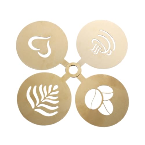 perfk 4-teiliges Kaffee-Schablonen-Set, künstlerische Schablonen, Latte-Kaffee-Designs, praktische Latte-Art-Schablonen aus Metall für Cappuccino, Kuchen, Gold von perfk