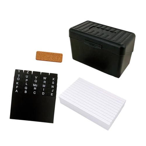 perfk Karteikarten-Organizer-Box, 7,6 x 12,7 cm, Aufbewahrungsbox, Visitenkartenhalter mit linierten Karteikarten mit Kartenwerkzeug für Zuhause, Schule, Schwarz von perfk