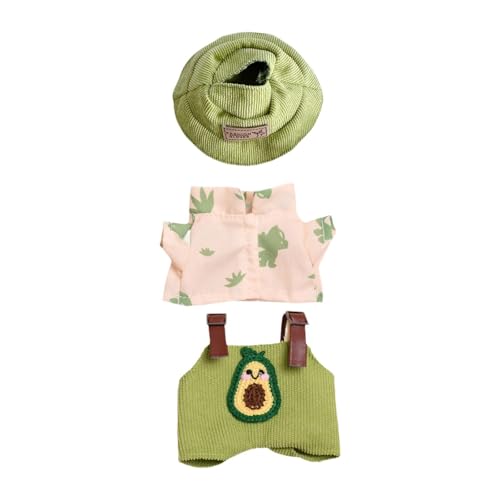 perfk Puppenoberteil und Hosenträger, Hosenanzug, Puppenkleidung mit Hut, Puppenzubehör, Kleidung, Puppenkostüm, Outfits für 17 cm große Puppen, Grüne Avocados Set von perfk