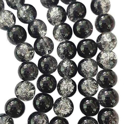 Glasperle Crackle Kugel schwarz und weiß 10mm(150161) 90Stk. von perlenundmehr