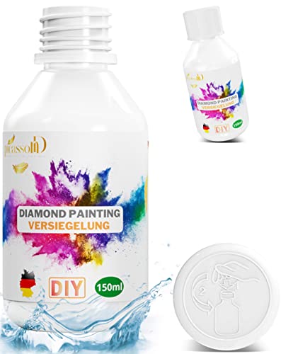 picassond® Diamond Painting Versiegelung 150ml (ohne Pinsel) - Strahlender Glanz & Dauerhafter Halt, ideales Diamond Painting Zubehör auch zum Schutz anderer DIY Bilder & Kreative Arbeiten, DIY Finish von picassonD DEUTSCHLAND