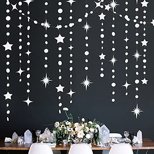 Schillernde Stern-Mond-Kreis-Punkt-Girlande-Party-Dekorations-Set Hängende Halbmond und Twinkle Little Star Streamer Banner für Kinder Erster Geburtstag Ramadan EID Mubarak deko (White Star) von PinkBlume