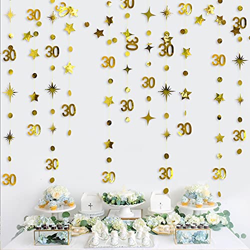 Gold 30. Geburtstag Girlanden Dekorationen Nummer 30 Kreis Dot Twinkle Star Girlande Metallic Hängende Luftschlangen Wimpelkette Banner Hintergrund für Sie Happy 30 Year Old Birthday 30 Anniversary von pinkblume