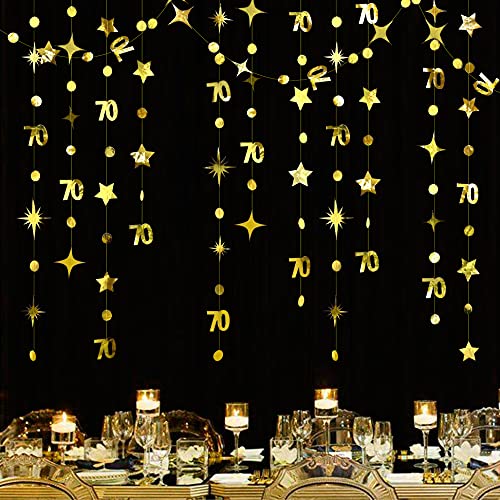 Gold 70. Geburtstag Dekorationen Nummer 70 Kreis Dot Twinkle Star Girlande Metallic Hanging Streamer Bunting Banner Backdrop für 70 Year Old Happy Birthday 70th Anniversary Seventy Party Supplies von pinkblume