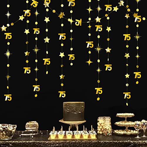 Gold 75. Geburtstag Dekorationen Nummer 75 Kreis Dot Twinkle Star Girlande Metallic Hanging Streamer Bunting Banner Backdrop für 75 Year Old Happy Birthday 75th Anniversary Seventy-five Party Supplies von pinkblume