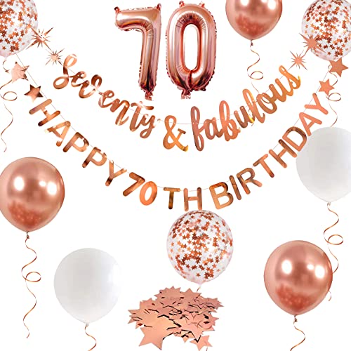 Rosegold 70 Girlande, 70th Birthday Banner Girlande Folienballon für Frauen 70. Geburtstag Dekorationen zum Aufhängen von 70 und fabelhafte Prost auf 70 Jahre alte Geburtstagsparty liefert Hintergrund von pinkblume