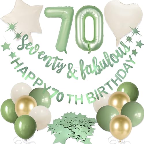 Sage Green Seventy & Fabulous Happy 70th Birthday Banner Girlande Folienballon 70 für Damen zum 70. Geburtstag Dekorationen zum 70. Geburtstag und fabelhafte Prost bis 70 Jahre alt Geburtstag Party von pinkblume