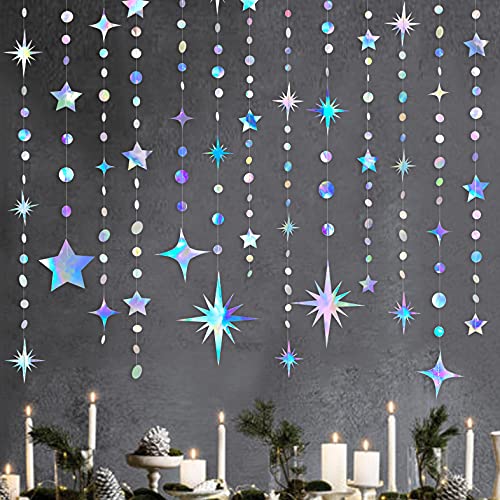 Schillernde Stern-Mond-Kreis-Punkt-Girlande-Party-Dekorations-Set Hängende Halbmond und Twinkle Little Star Streamer Banner für Kinder Erster Geburtstag Ramadan EID Mubarak deko (Iridescent Star) von PinkBlume