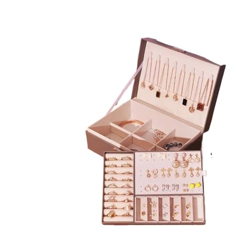 pipisweet Doppellagige Schmuckschatulle aus Holz, Ringbox, Schmuckkästchen und Verpackung mit PU-Leder Schmuckaufbewahrung und Make-up-Koffer (Earnail-Stil, grau) von pipisweet