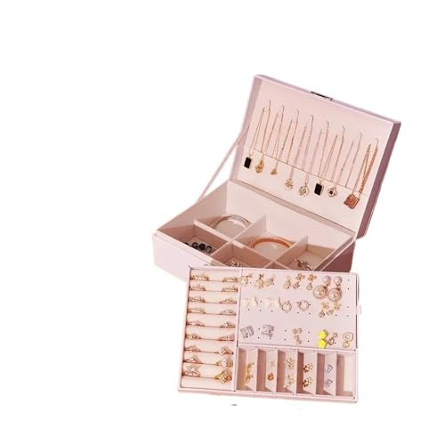 pipisweet Doppellagige Schmuckschatulle aus Holz, Ringbox, Schmuckkästchen und Verpackung mit PU-Leder Schmuckaufbewahrung und Make-up-Koffer (Ohrnägel-Stil, weiß) von pipisweet