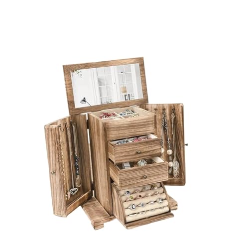 pipisweet Große Schmuckschatulle Schmuck Organizer für Frauen, mit Schubladen, Schmuckaufbewahrungsbox, Broschen-Etui, Halsketten, Armbänder von pipisweet