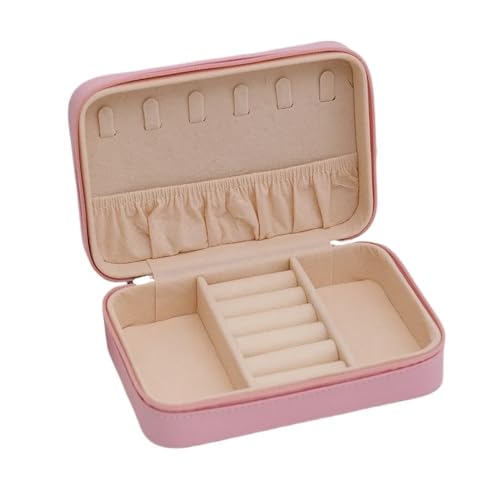 pipisweet Modische Schmuckschatulle für Damen, tragbar, Reise-Schmuckkästchen, PU-Leder, für Halsketten, Ringe, Ohrringe, Reißverschluss, Aufbewahrungsboxen, Schmuck-Vitrinen, Organizer (Rosa) von pipisweet