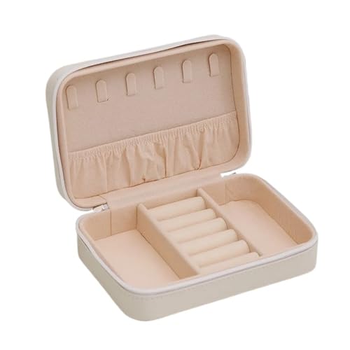 pipisweet Modische Schmuckschatulle für Damen, tragbar, Reise-Schmuckkästchen, PU-Leder, für Halsketten, Ringe, Ohrringe, Reißverschluss, Aufbewahrungsboxen, Schmuck-Vitrinen, Organizer (weiß) von pipisweet