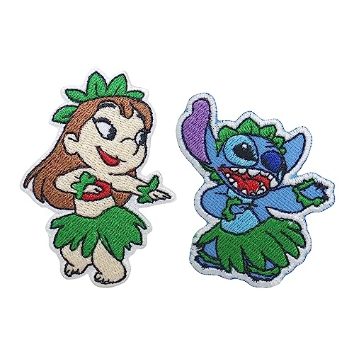 pipomama 2 Stück Hawaii Stitch Cartoon Aufnäher zum Aufbügeln rot und blau für Kleidung bestickte Applikation Patch Abzeichen Aufnähen Emblem DIY Handwerk von pipomama