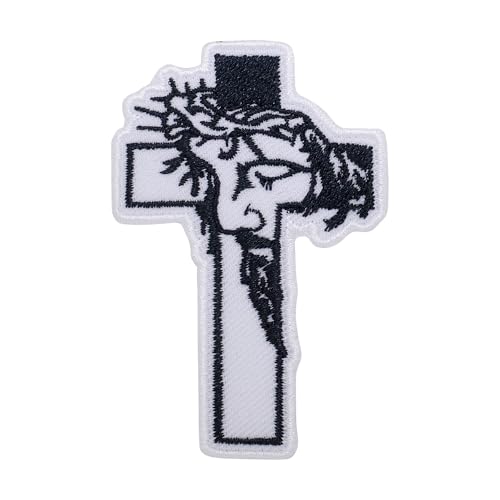 pipomama Christliches Kreuz, zum Aufbügeln, Jesus Krist, Aufnäher für Kleidung, bestickt, zum Aufnähen oder Aufbügeln von pipomama