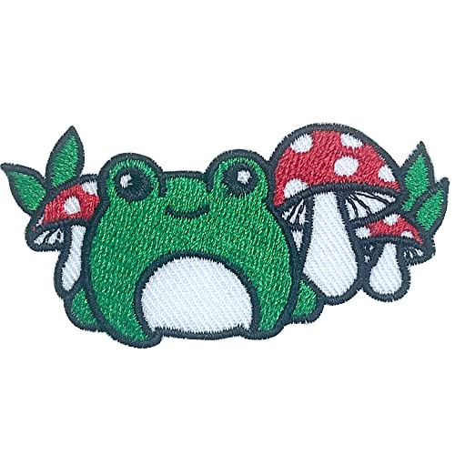 pipomama Niedlicher Frosch mit Pilz zum Aufbügeln für Kleidung, bestickter Aufnäher, Aufnäher, Emblem, DIY Handwerk von pipomama