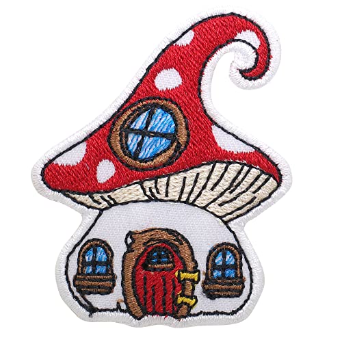 pipomama Pilzhaus-Aufnäher, Bügelbilder, Bügel Patches zum Aufbügeln für Kleidung, bestickt, Applikation, Abzeichen, zum Aufnähen, Emblem, DIY-Handwerk, bestickte Applikationen von pipomama