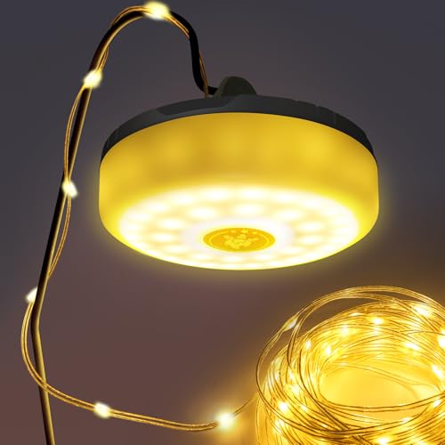 10m Tragbare Camping Lichterkette - Wiederaufladbare LED Weihnachtslichter mit 8 Beleuchtungsmodi, Wasserdicht, USB-Ladung - Ideal für Outdoor Camping und dekorative Beleuchtung von plainshe